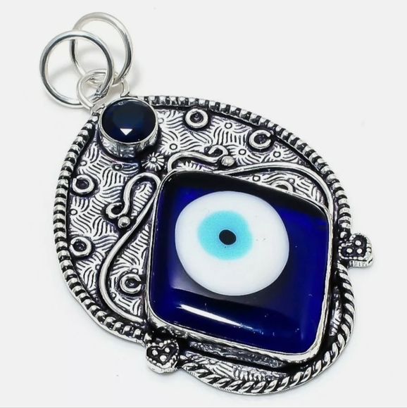 New Blue Evil Eye and Blue Topaz 925 Silver Pendant. - Picture 1 of 13